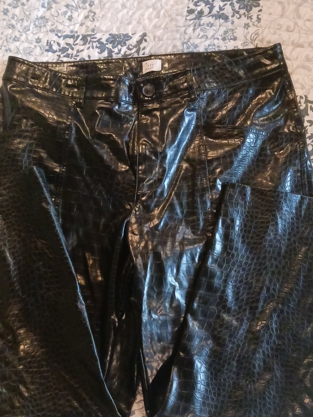 a new day Black Faux Croc-Embossed Straight Leg Pants